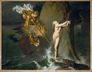 Roger en Angelique, een scène uit Ariosts Orlando ... door Jean Auguste Dominique Ingres