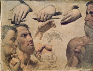 Studie van Hoofden en Handen voor de Apotheose van Homerus