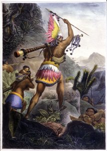 Een Coroado-indiaan geeft het signaal voor terugtrekking, 1839 door Jean Baptiste (after) Debret