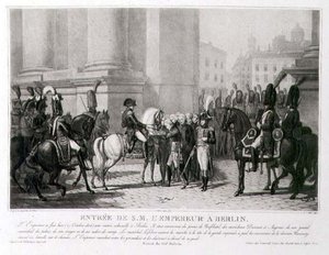 De intocht van Napoleon in Berlijn in oktober 1806, gegraveerd door Louis Jean Allais door Jean Baptiste (after) Debret
