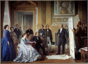 De architect Louis Visconti presenteert aan Napoleon III het plan van het nieuwe Louvre door Jean Baptiste Ange Tissier