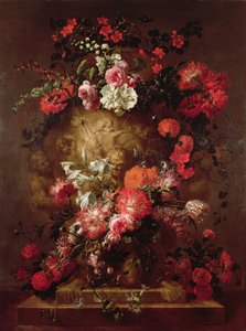 Bloemen rond een enorme urn door Jean Baptiste Bosschaert