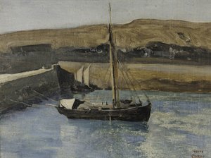 Een vissersboot, Honfleur, ca. 1830 door Jean Baptiste Camille Corot