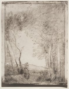 Een Jonge Moeder bij de Ingang van een Bos door Jean Baptiste Camille Corot