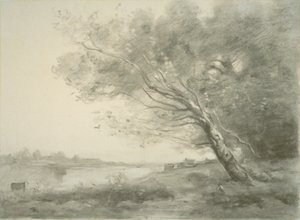 Gebogen Boom bij het Water door Jean Baptiste Camille Corot