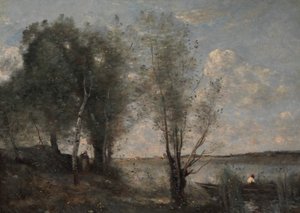 Bootman tussen het riet, ca. 1865 door Jean Baptiste Camille Corot