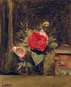 Boeket bloemen in een glas naast een tabakspot, ca.1873-74