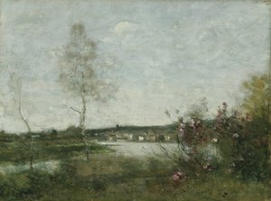 Verre uitzicht op Corbeil, ochtend, ca. 1870