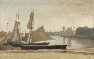 Dunkerque, Vissersboten vastgebonden aan de Kade, c.1830 door Jean Baptiste Camille Corot