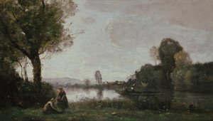 Duits: Flußlandschaft (Die Seine bei Chatou) Seine Landschap bij Chatou door Jean Baptiste Camille Corot