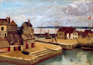 Honfleur, Huizen aan de Kade door Jean Baptiste Camille Corot