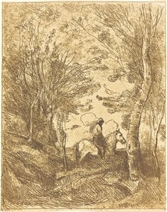 Ruiter in het bos, grote plaat (Le Grand Cavalier sous bois) door Jean Baptiste Camille Corot