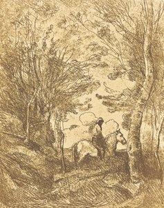 Ruiter in het bos, grote plaat Le Grand Cavalier sous bois, ca. 1854 door Jean Baptiste Camille Corot