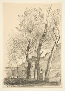 Lezen onder de bomen door Jean Baptiste Camille Corot