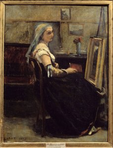 Het atelier of vrouw voor een ezel