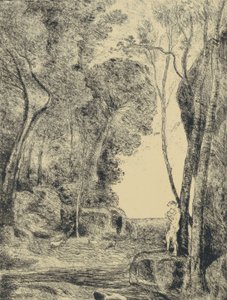 De kleine herder, 1e paneel door Jean Baptiste Camille Corot