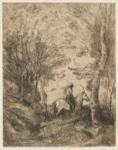 De grote ruiter in het bos door Jean Baptiste Camille Corot