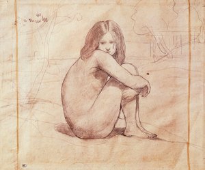Naakt meisje zittend, tekening door Jean-Baptiste-Camille Corot (1796-1875)