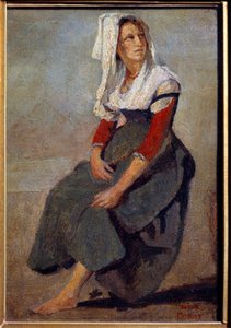 Portret van de Italiaanse Maria de Sorre, zittend met het hoofd omhoog