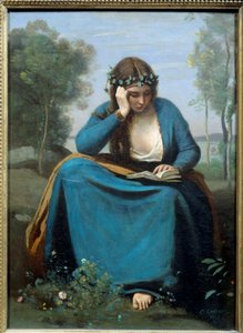 Lezer gekroond met bloemen of de Muze door Virgile door Jean Baptiste Camille Corot