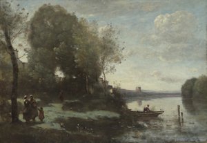 Rivier met een Verre Toren, 1865 door Jean Baptiste Camille Corot