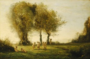 Ronde van Liefde; Zonsopgang (detail) door Jean Baptiste Camille Corot