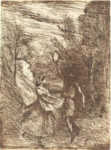 Saltarello door Jean Baptiste Camille Corot