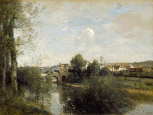 Seine en Oude Brug bij Limay door Jean Baptiste Camille Corot