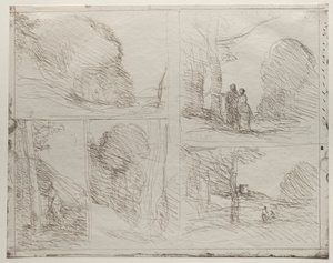 De tuin van Pericles, De schilderslaan, Krabbel, De grote houthakker, gedrukt in 1921 door Jean Baptiste Camille Corot