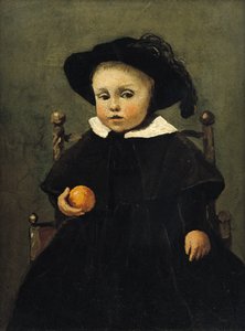 De Schilder Adolphe Desbrochers (1841-1902) als Kind, Met een Sinaasappel, 1845 door Jean Baptiste Camille Corot