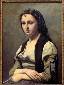 De vrouw met de parel door Jean Baptiste Camille Corot