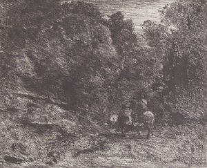 Twee reizigers in een bos Le Cavalier en forêt et le piéton, 1854