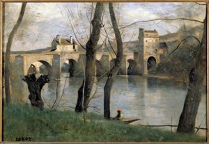 Uitzicht op de brug van Mantes door Jean Baptiste Camille Corot