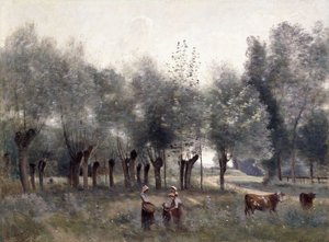 Vrouwen in een veld van wilgen, 1860-65 door Jean Baptiste Camille Corot
