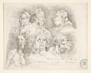 Schetsen van groteske hoofden door Jean Baptiste Carpeaux