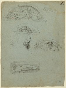 Staande figuur in een nis en studies voor de Ugolino-groep (recto); Roodgeklede prelaat in een menigte (verso) door Jean Baptiste Carpeaux