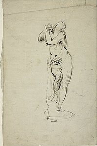 Staande vrouw met vastgeklemde handen door Jean Baptiste Carpeaux