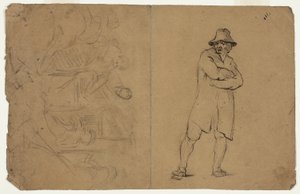 Twee schetsen: Staande man met gevouwen armen en groep figuren door Jean Baptiste Carpeaux