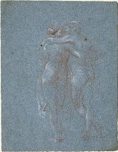 Twee Staande Figuren, Omhelzend (recto); Man met Zeis en Schetsen van Gebouwen (verso) door Jean Baptiste Carpeaux
