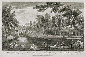 Een Uitzicht op de Grot van de Serpentine Rivier in het Elzenbos bij Stowe, 1753, gegraveerd door George Bickham door Jean Baptiste Claude Chatelain