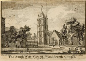Het zuidwestelijke uitzicht van de Wandsworth Kerk