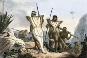 Braziliaanse Indianen dragen dierenvellen