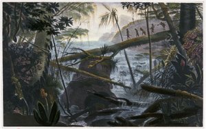 Indianen steken de Parahiba-rivier over door Jean Baptiste Debret
