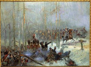 Campagne van Rusland in 1812: Aanval van het 7e slagschip van kolonel Dubois bij de Berezina op 28/11/1812 in Rusland