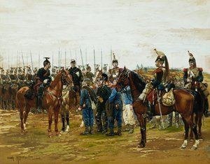 Franse Cuirassiers houden Beierse Soldaten Gevangen, 1875 door Jean Baptiste Edouard Detaille