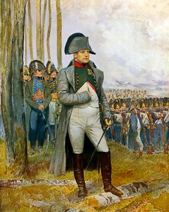 Napoleon I en zijn staf kijken naar de granaatappels van de Imperiale Garde - Schilderij een aquarel en een gouache op karton door Edouard Detaille (1848-1912) 1911