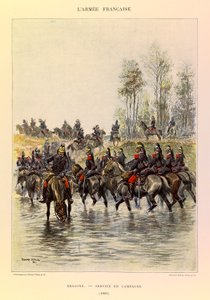 Typen en uniformen van het Franse leger van kapitein Jules Richard, geïllustreerd door Edouard Detaille (1848-1912): Draken; Veldservice in 1885, Privécollectie door Jean Baptiste Edouard Detaille