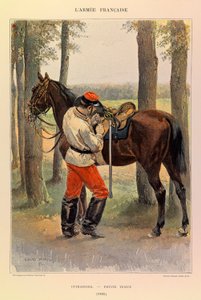 Typen en uniformen van het Franse leger van Kapitein Jules Richard, geïllustreerd door Edouard Detaille: Cuirassier in kleine tenue in 1885, Privécollectie