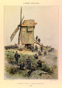 Typen en uniformen van het Franse leger van Kapitein Jules Richard, geïllustreerd door Edouard Detaille: Jagers te voet; de grote manoeuvres in 1885, Privécollectie