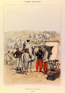 Types en uniformen van het Franse leger van kapitein Jules Richard, geïllustreerd door Edouard Detaille (1848-1912): Kamp van Zouaven in 1886, Privécollectie door Jean Baptiste Edouard Detaille